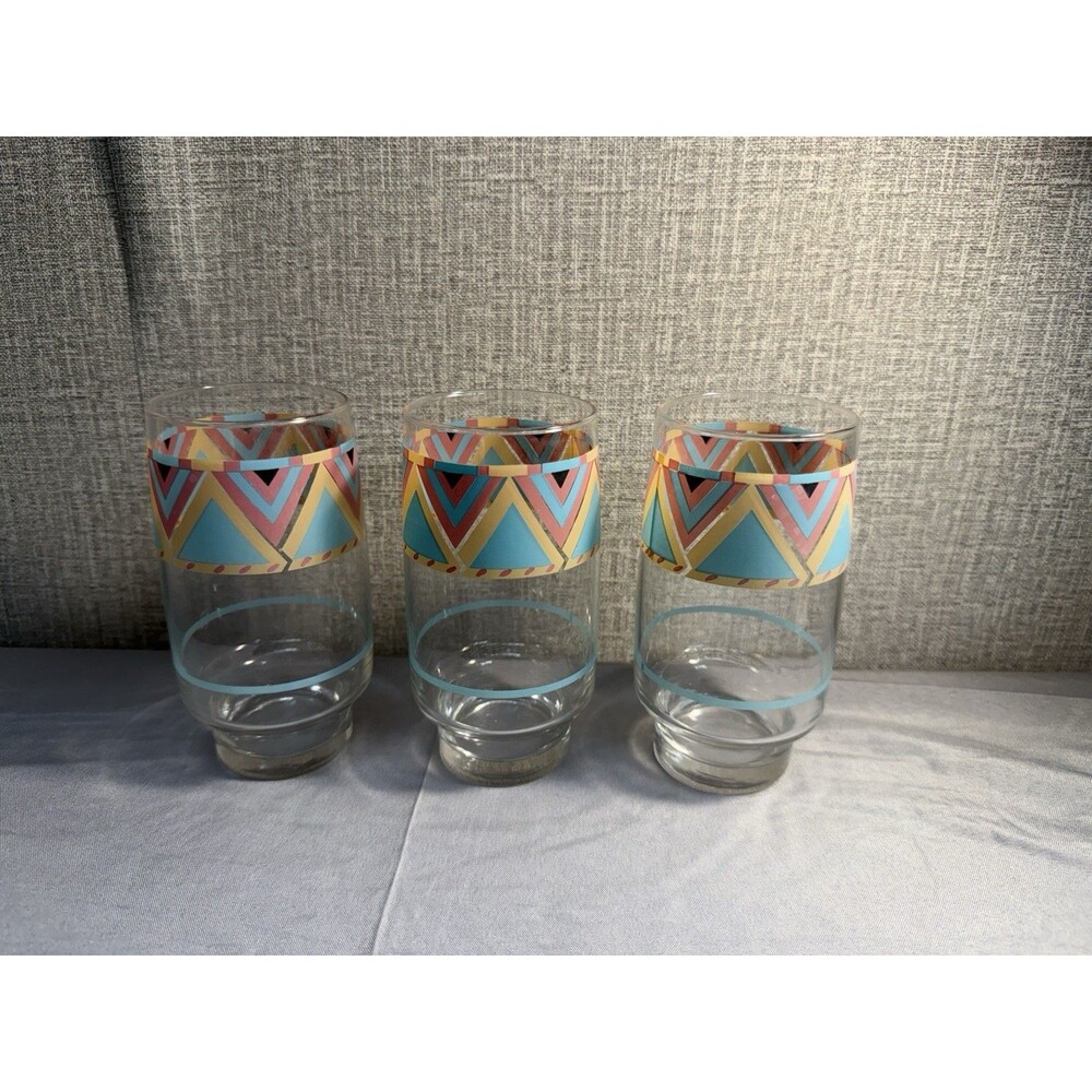 Sango Zuni Glass Tumblers Set Of 3 South Western Vintage 80s